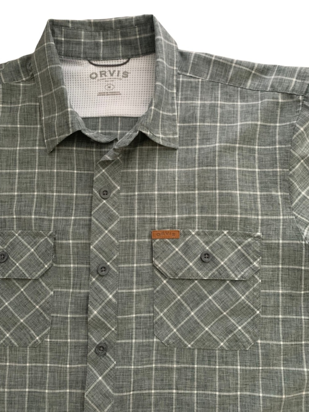 Orvis Short-Sleeve Gray-White Plaid Button-Down Shirt Men’s M Gorpcore Travel